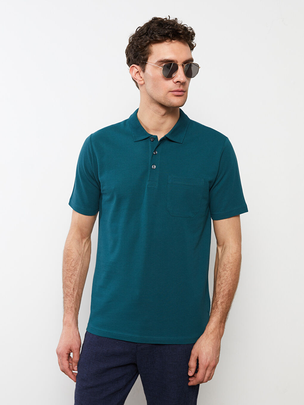 Yeşil Polo Yaka Kısa Kollu Pike Erkek Tişört-1