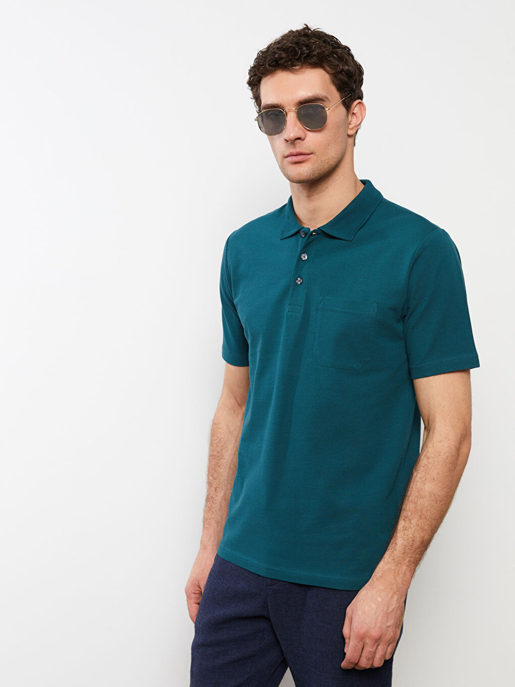 Yeşil Polo Yaka Kısa Kollu Pike Erkek Tişört-2