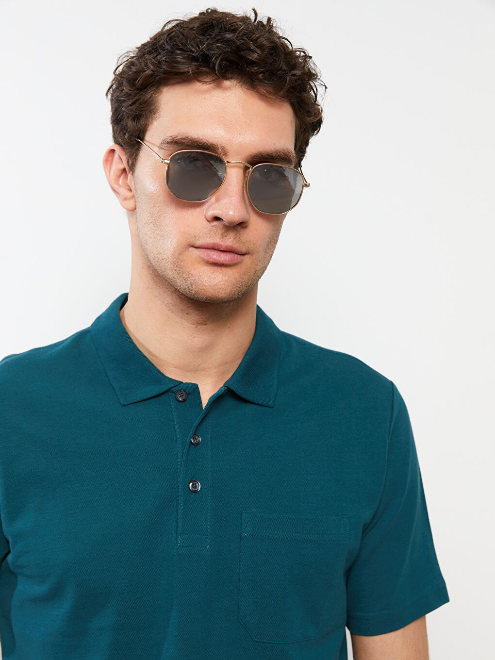 Yeşil Polo Yaka Kısa Kollu Pike Erkek Tişört-3