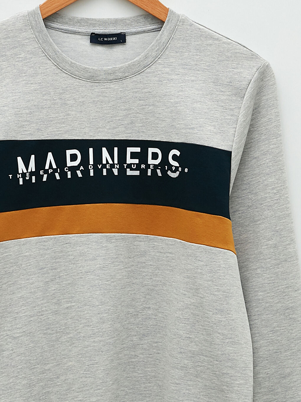 Bej Bisiklet Yaka Uzun Kollu Baskılı Erkek Sweatshirt-12