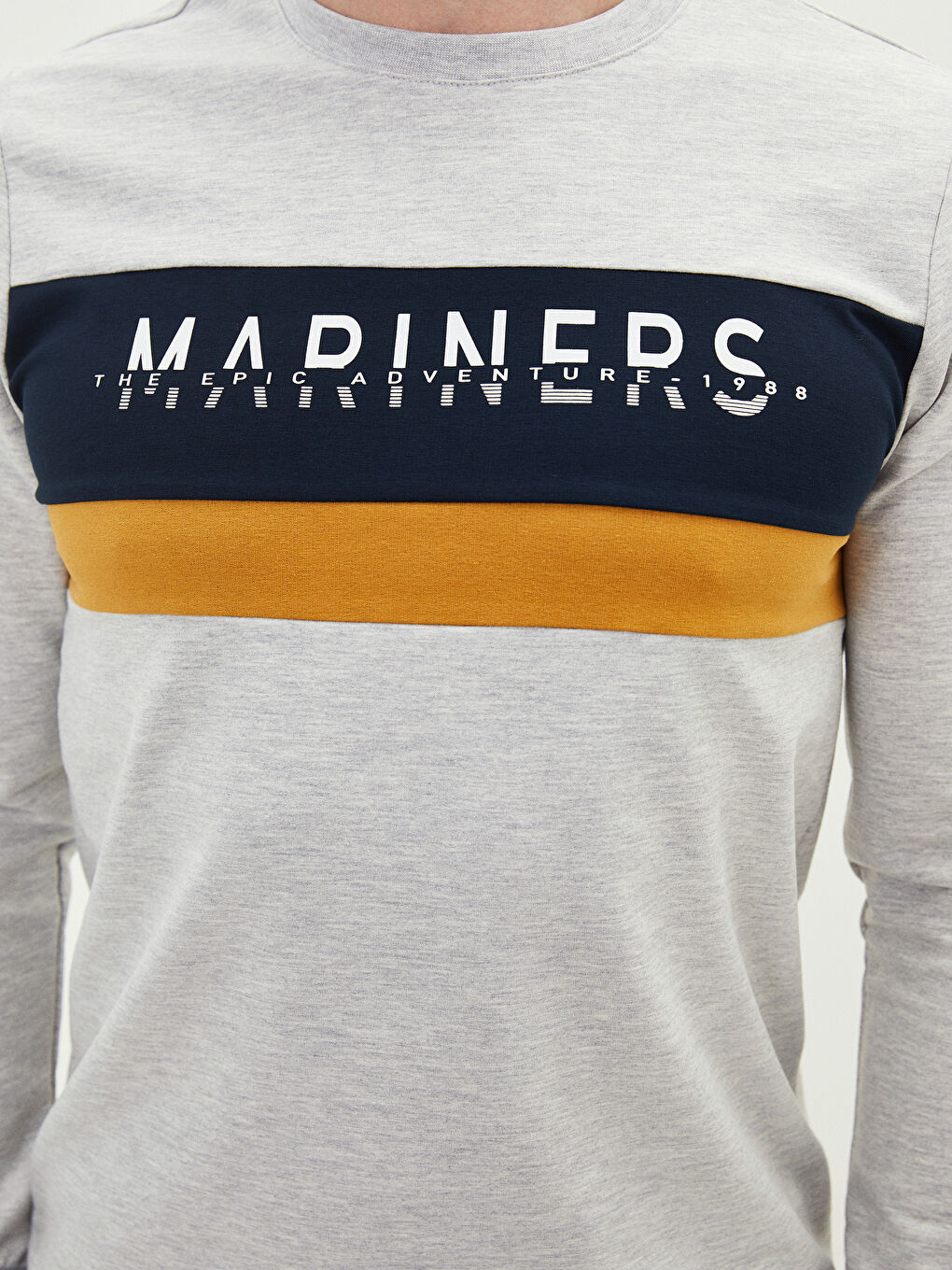 Bej Bisiklet Yaka Uzun Kollu Baskılı Erkek Sweatshirt-6