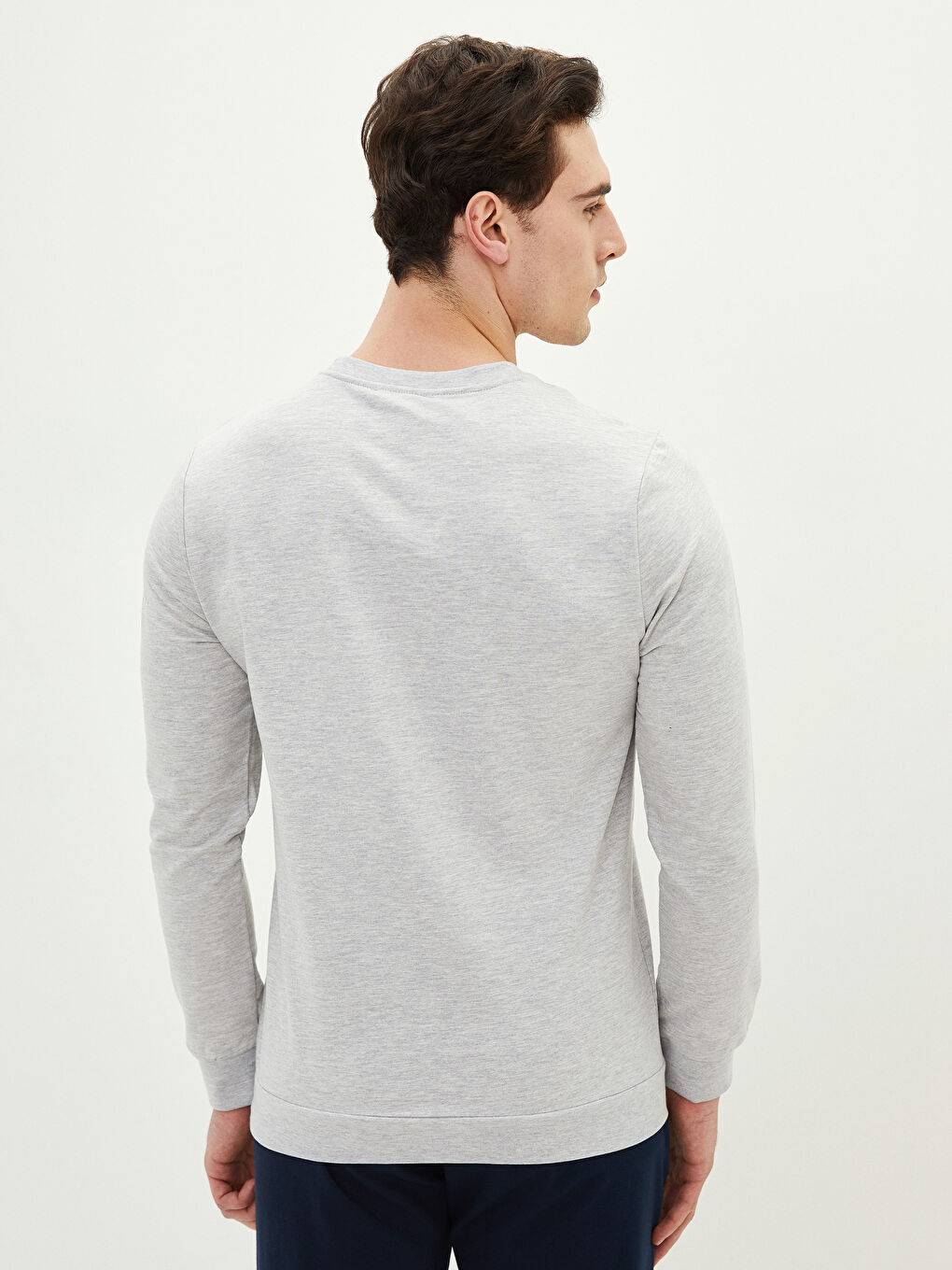 Bej Bisiklet Yaka Uzun Kollu Baskılı Erkek Sweatshirt-8