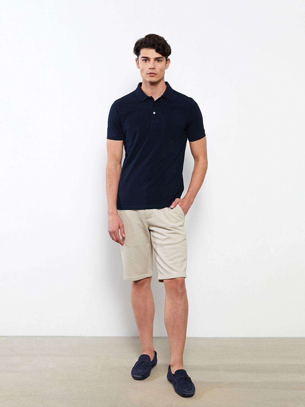 Мужская футболка-поло из пике с короткими рукавами-1