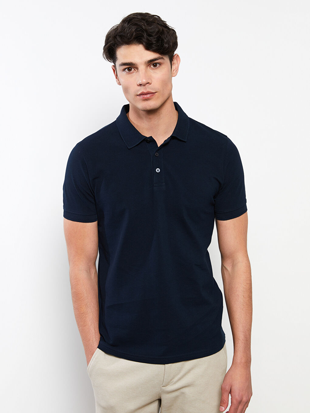 Мужская футболка-поло из пике с короткими рукавами-2