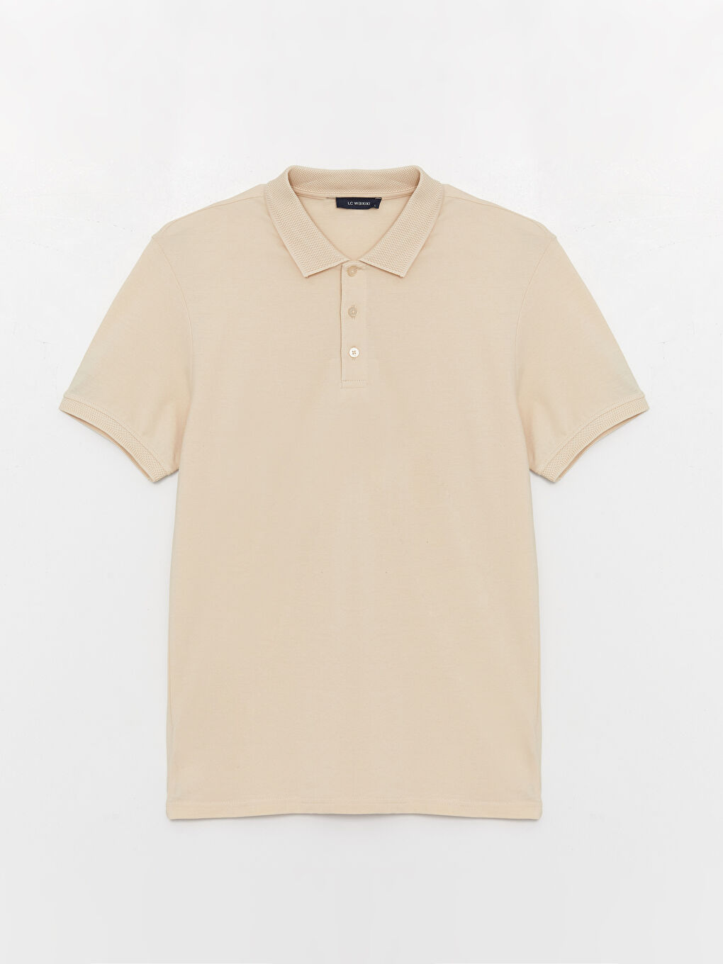 Bej Polo Yaka Kısa Kollu Pike Erkek Tişört-5