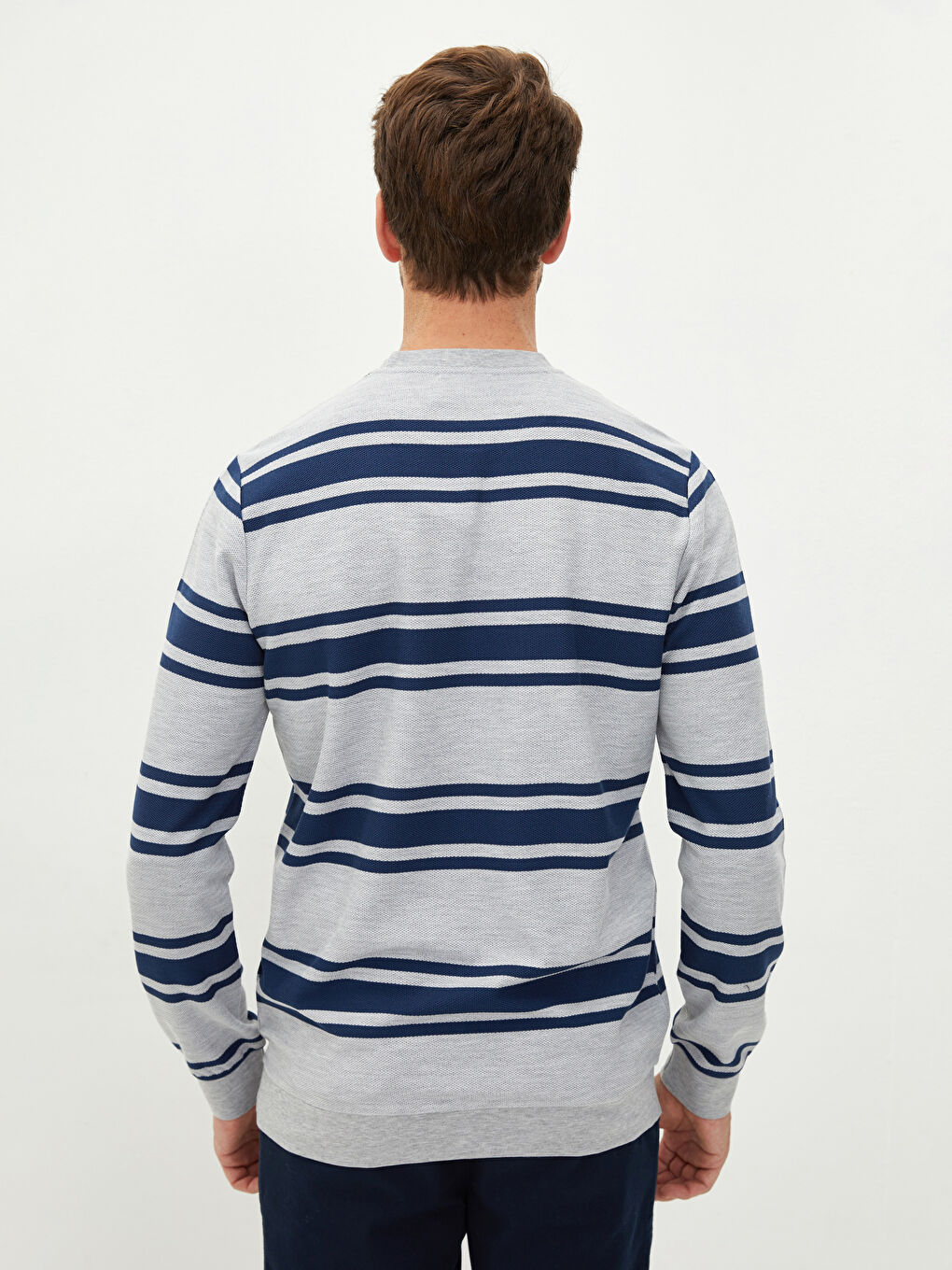 Crew Neck Long Sleeve Striped Men's Sweatshirt-4