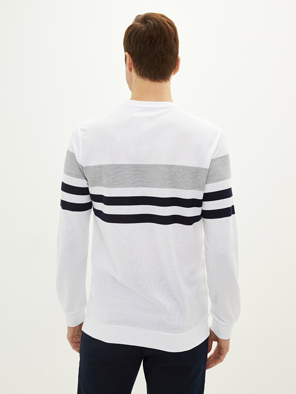 Crew Neck Long Sleeve Striped Men's Sweatshirt-4