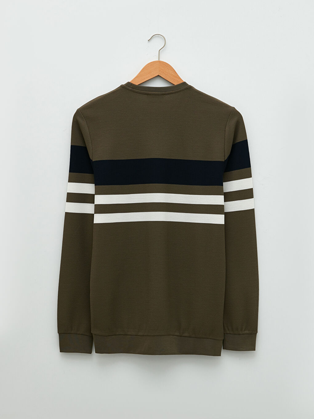 Yeşil Bisiklet Yaka Uzun Kollu Çizgili Erkek Sweatshirt-6