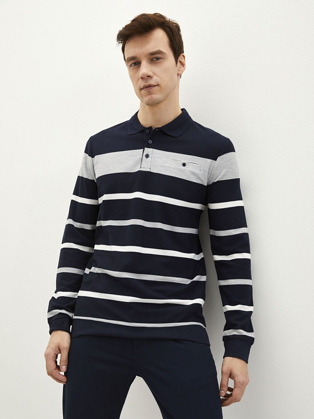 Polo Neck Long Sleeve Men's Sweatshirt