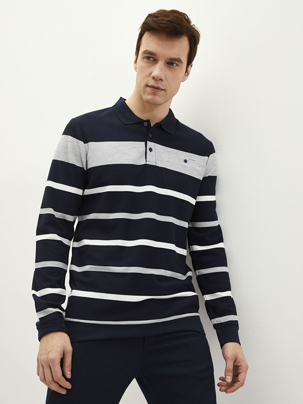 Polo Neck Long Sleeve Men's Sweatshirt-1