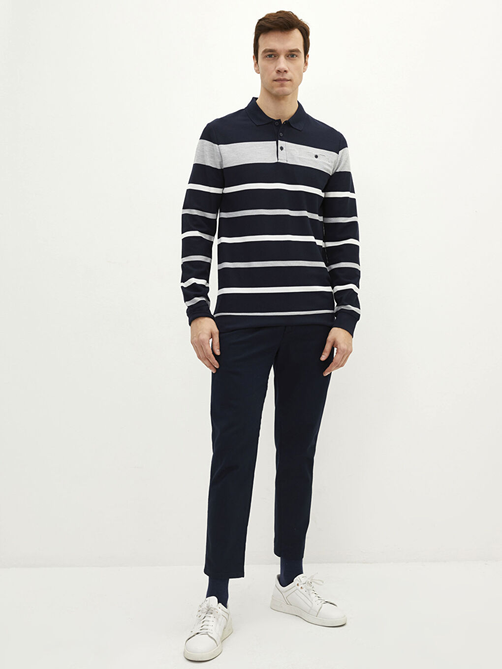 Polo Neck Long Sleeve Men's Sweatshirt-2