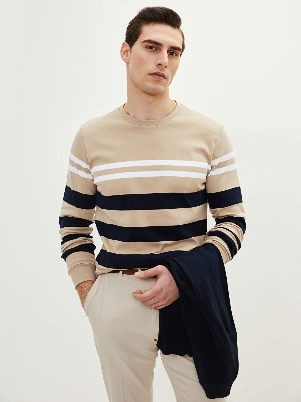 Crew Neck Long Sleeve Striped Men's T-Shirt