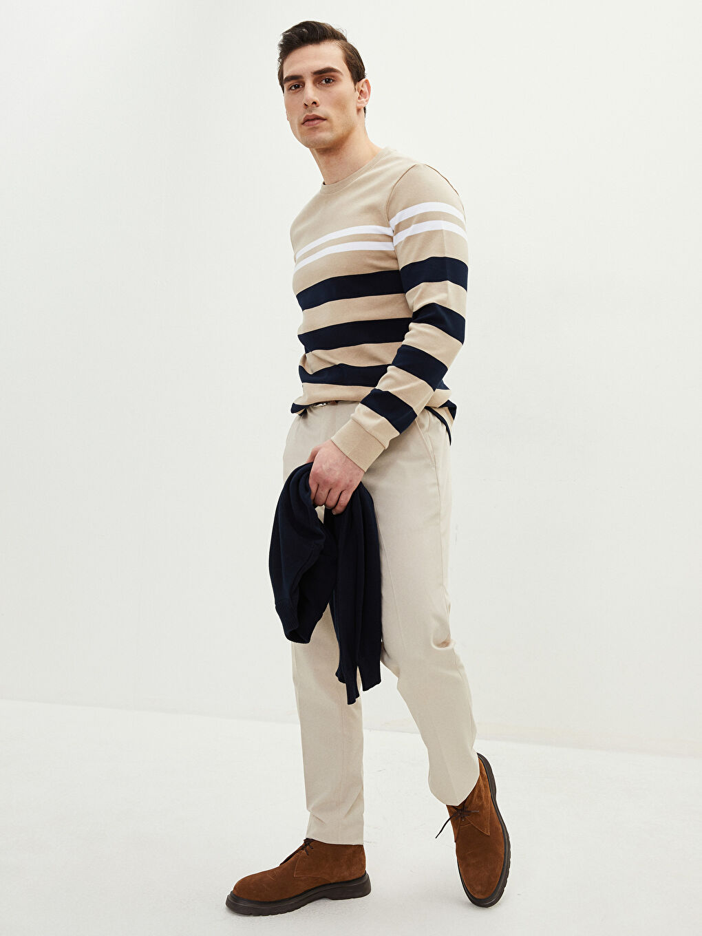Crew Neck Long Sleeve Striped Men's T-Shirt-2