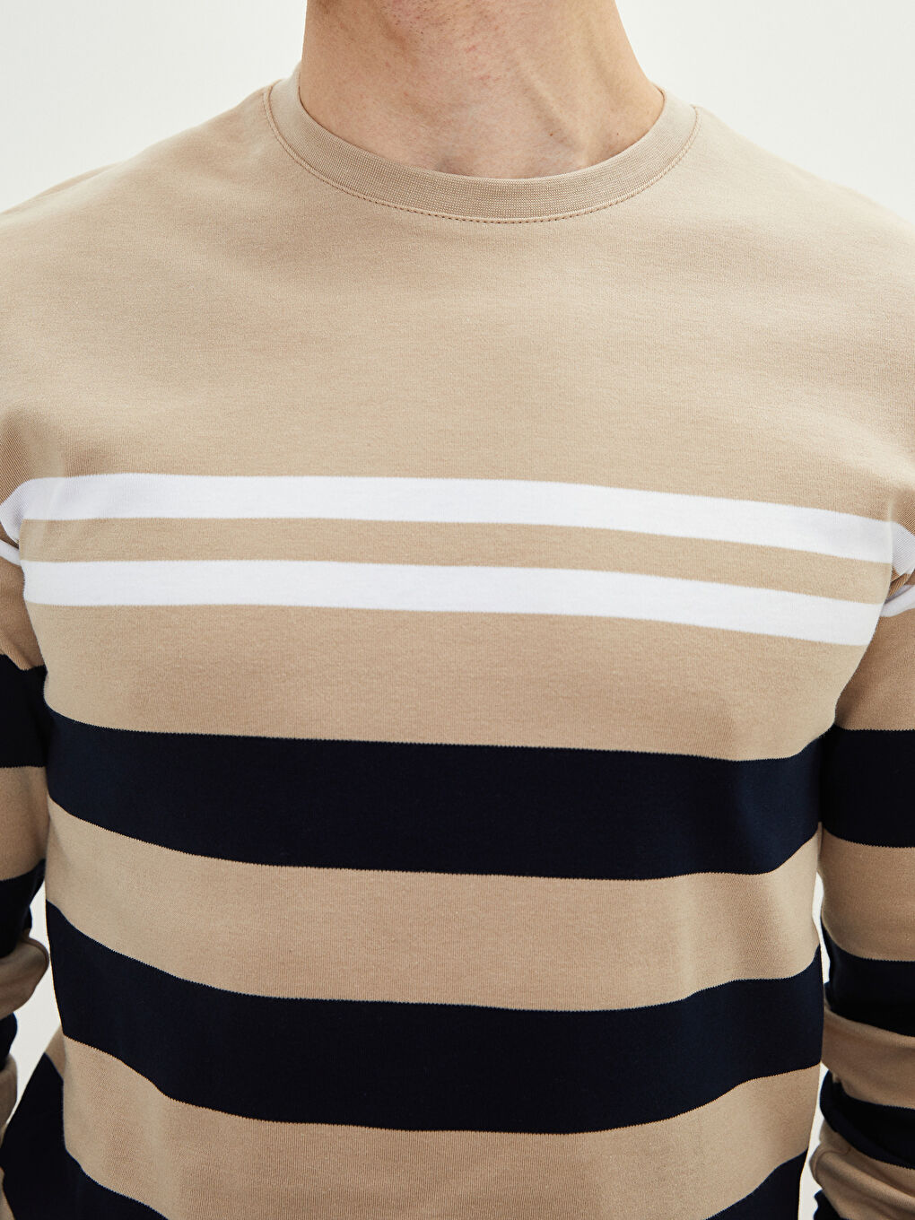 Crew Neck Long Sleeve Striped Men's T-Shirt-3