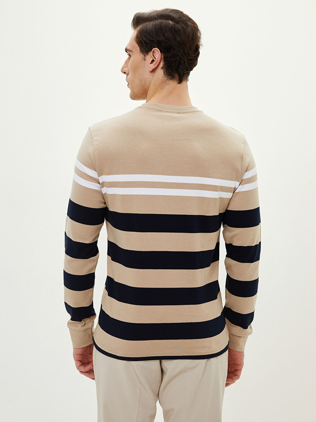 Crew Neck Long Sleeve Striped Men's T-Shirt-4
