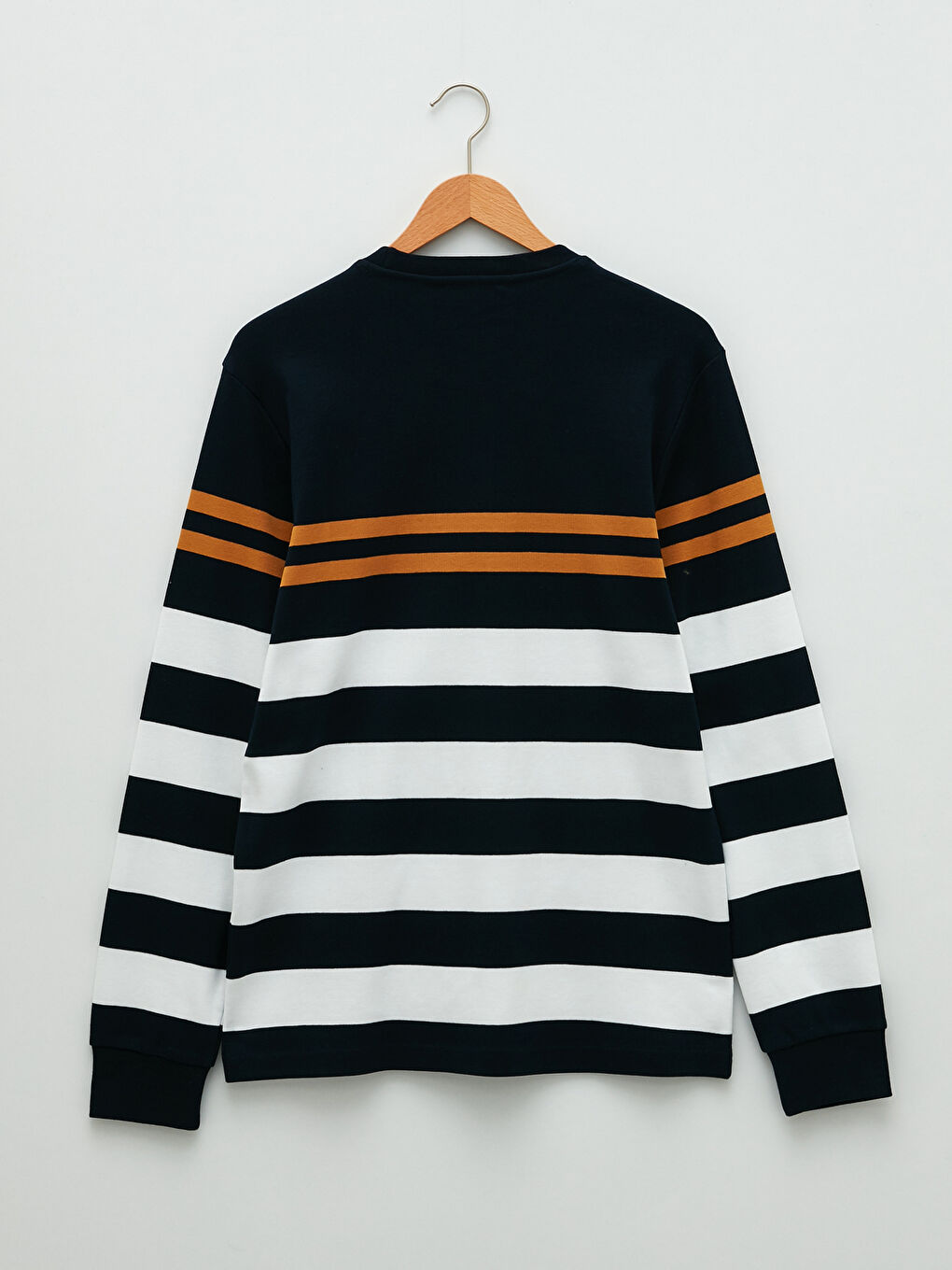 Lacivert Bisiklet Yaka Uzun Kollu Çizgili Erkek Tişört-6