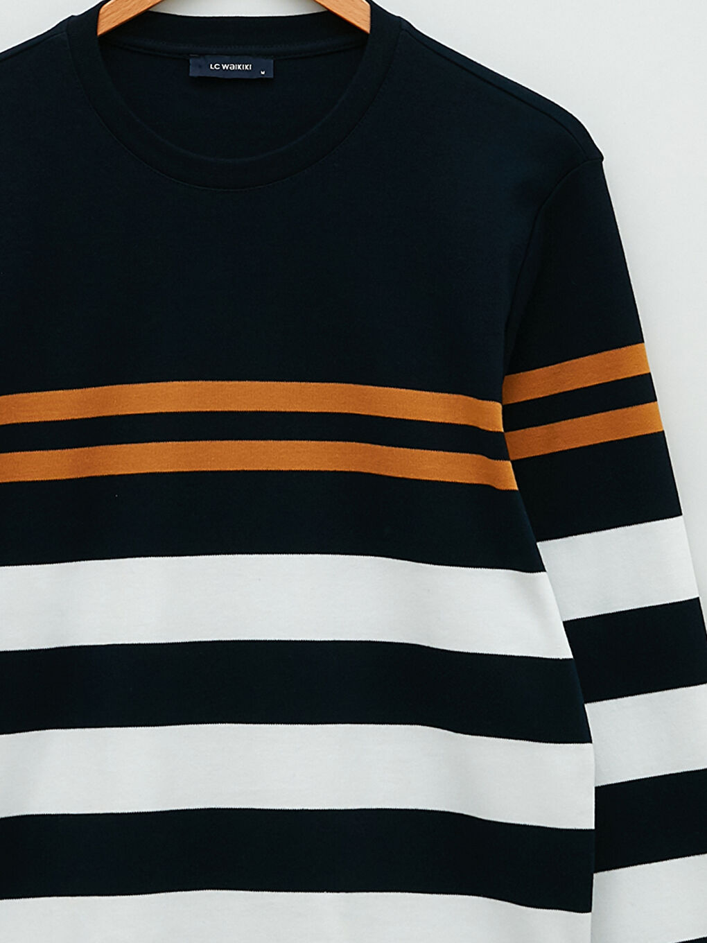 Lacivert Bisiklet Yaka Uzun Kollu Çizgili Erkek Tişört-7