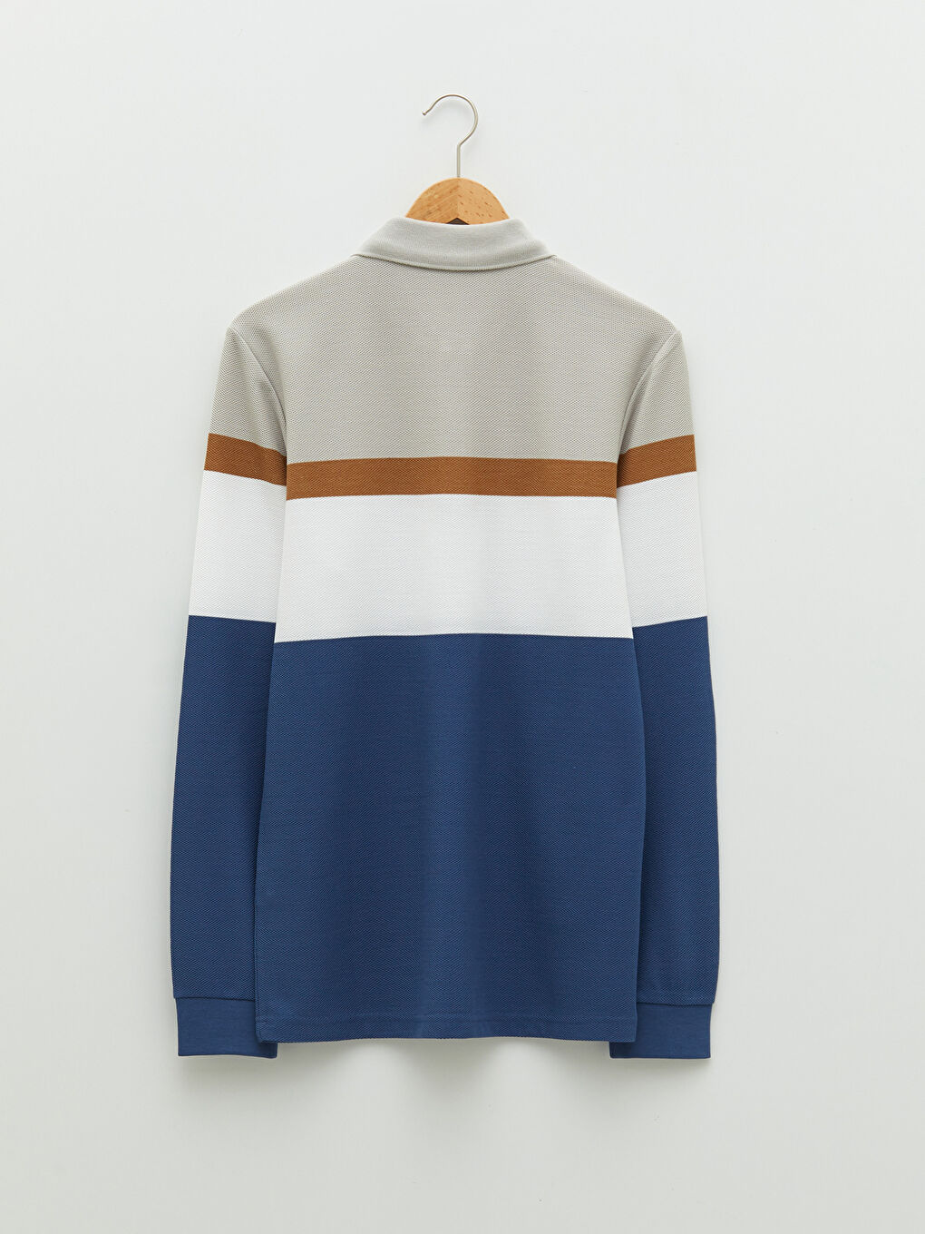 Mavi Polo Yaka Uzun Kollu Çizgili Erkek Tişört-6