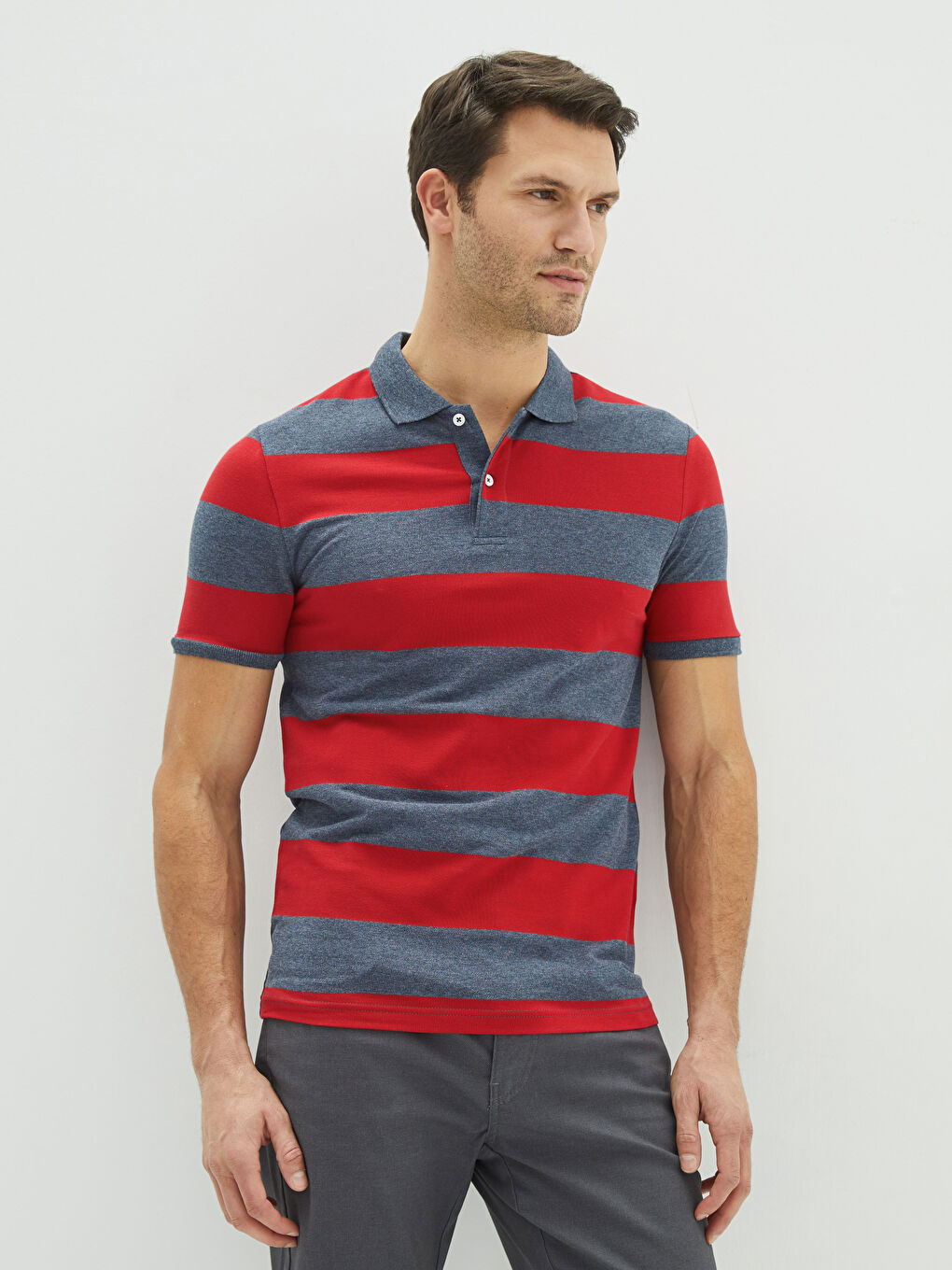 Kırmızı Polo Yaka Kısa Kollu Pike Erkek Tişört