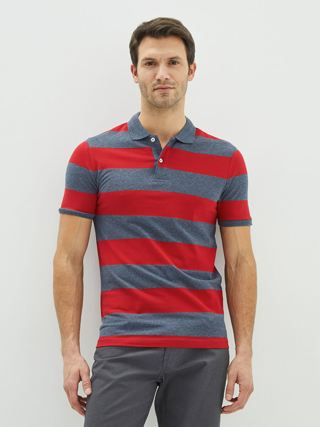 Kırmızı Polo Yaka Kısa Kollu Pike Erkek Tişört-1