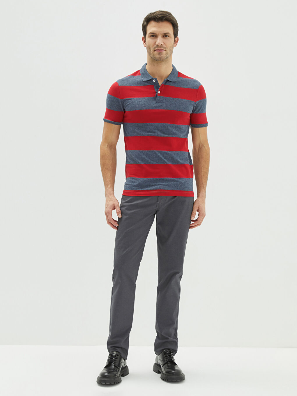 Kırmızı Polo Yaka Kısa Kollu Pike Erkek Tişört-2