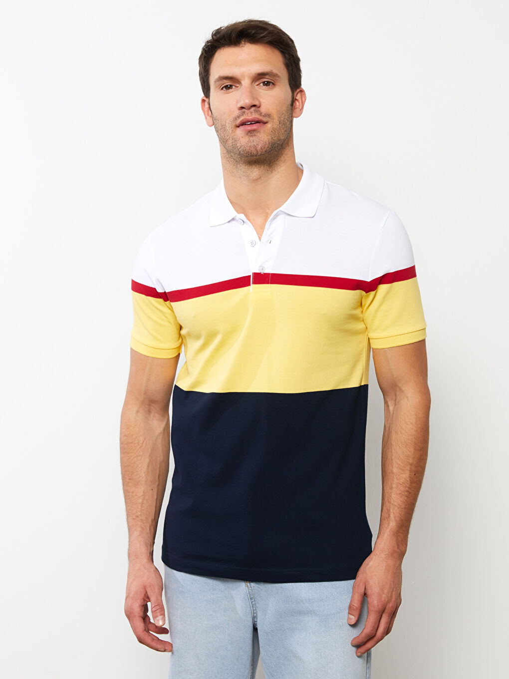 Polo Neck Short Sleeve Color Block Men's T-Shirt-1