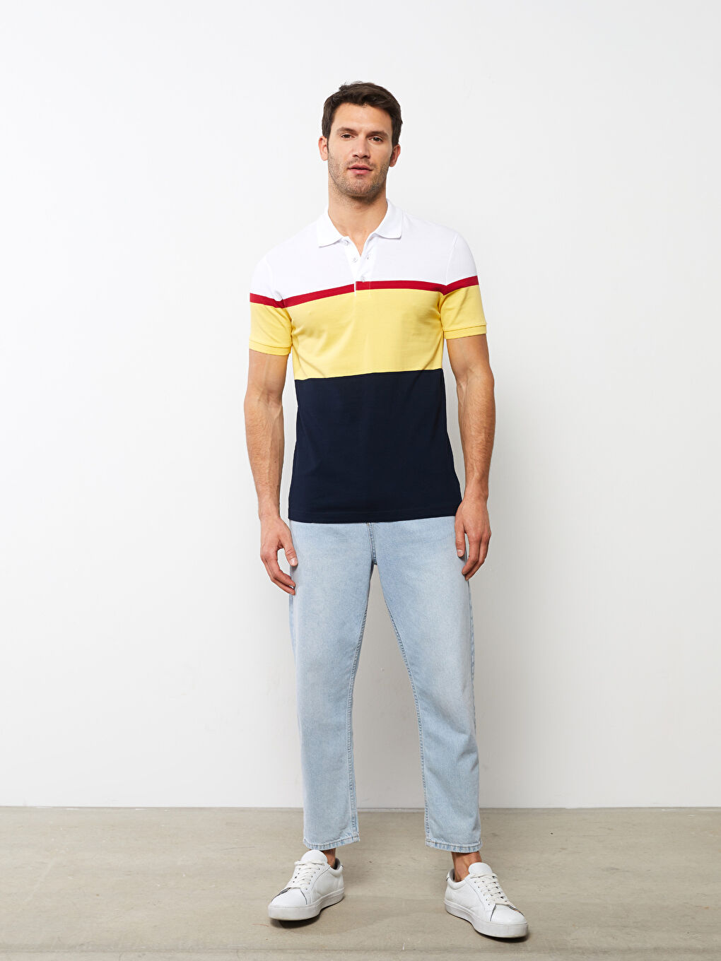 Polo Neck Short Sleeve Color Block Men's T-Shirt-2