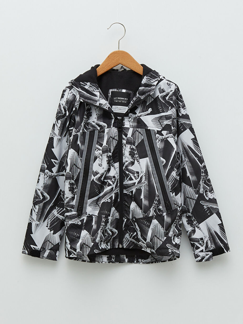 Hooded Printed Reflector Detailed Boy Raincoat-2
