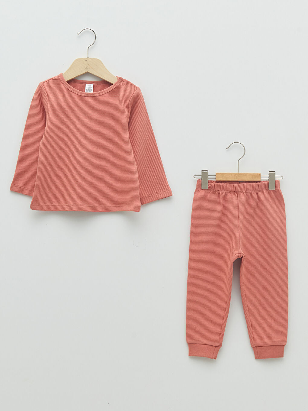 Mercan Bisiklet Yaka Uzun Kol Basic Kız Bebek Pijama Takımı