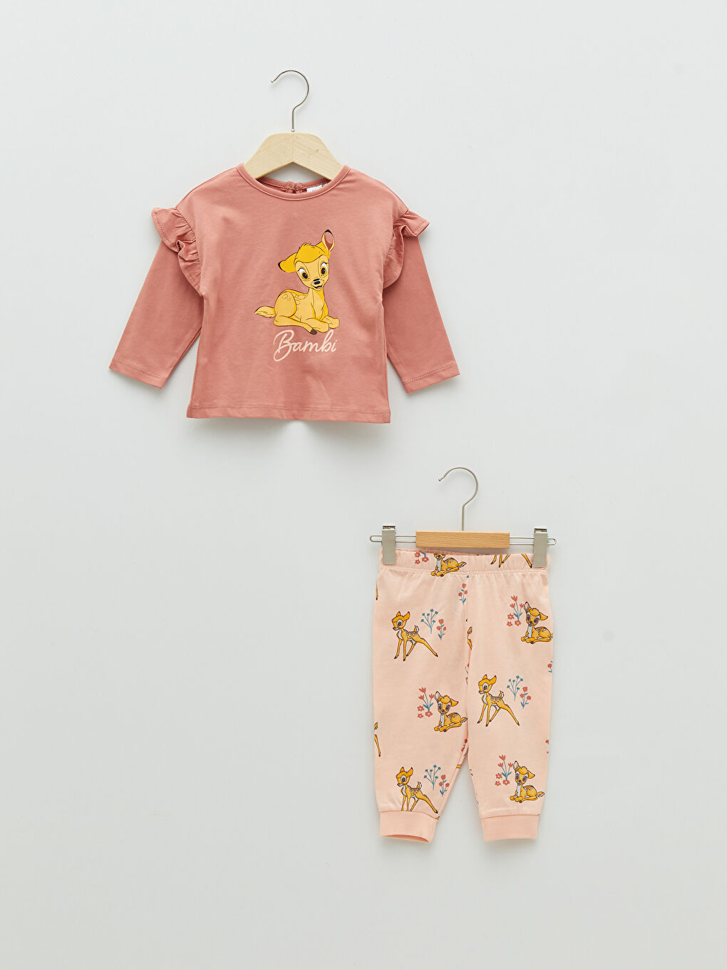 LC Waikiki Crew Neck Long Sleeve Bambi Printed Baby Girls' Pyjama Set -S20898Z1-GSP