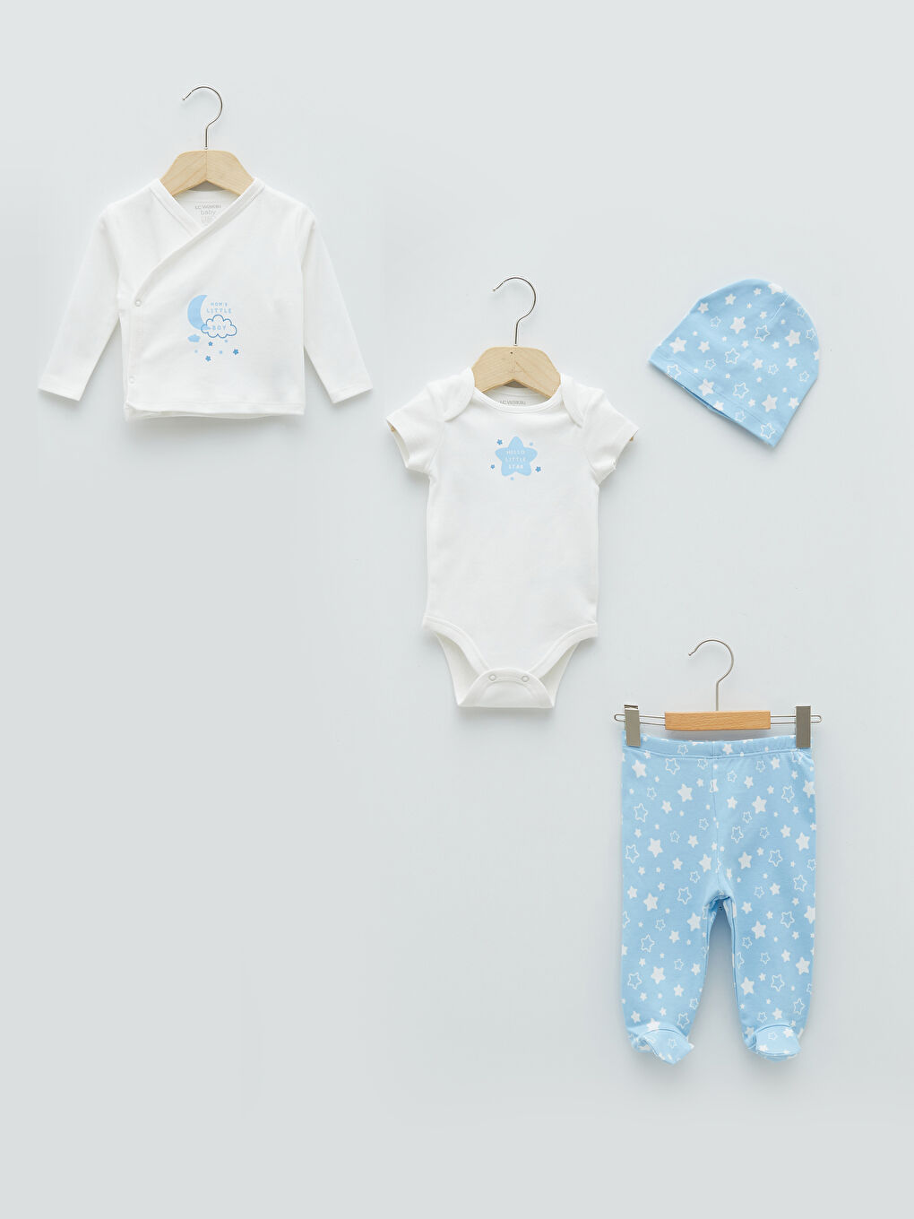 Ekru Baskılı Pamuklu Erkek Bebek Hastane Çıkış Seti 4'lü