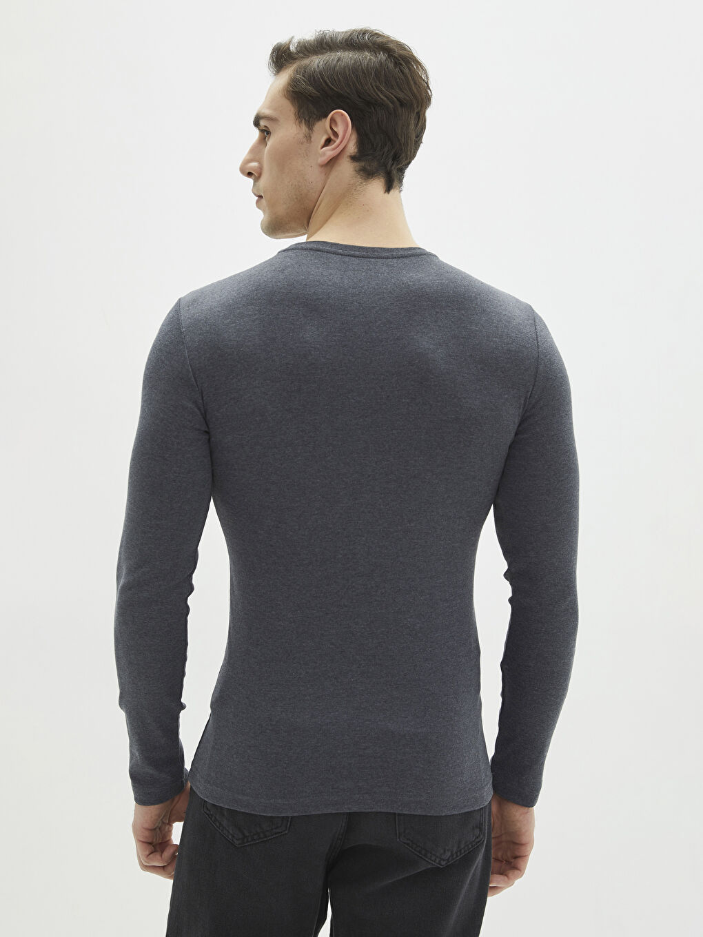 Tricou Basic cu Mânecă Lungă și Guler Rotund pentru Bărbați-4