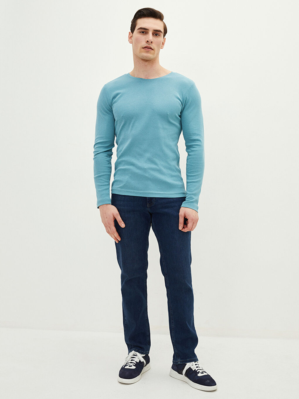 Yeşil Bisiklet Yaka Uzun Kollu Basic Erkek Tişört-2