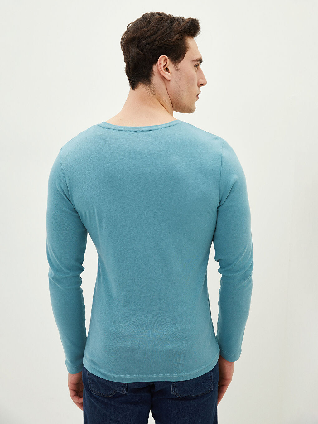 Yeşil Bisiklet Yaka Uzun Kollu Basic Erkek Tişört-4