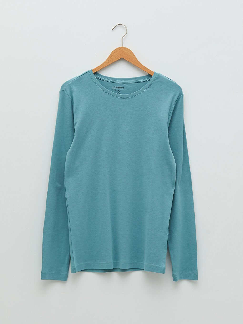 Yeşil Bisiklet Yaka Uzun Kollu Basic Erkek Tişört-5