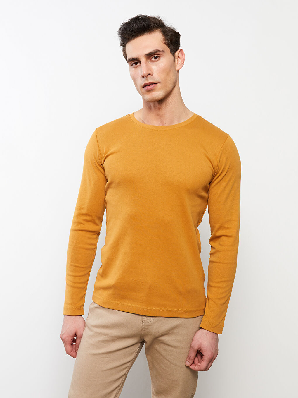 Rundhalsausschnitt Langarm Basic Herren T-Shirt