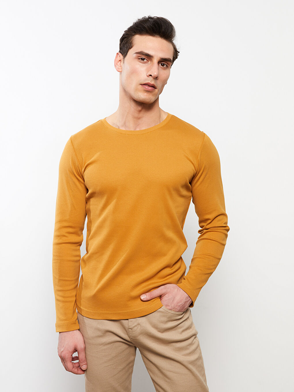 Rundhalsausschnitt Langarm Basic Herren T-Shirt-1