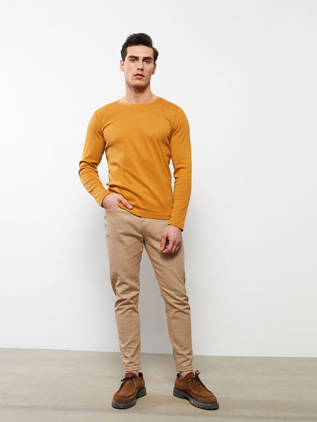 Rundhalsausschnitt Langarm Basic Herren T-Shirt-2