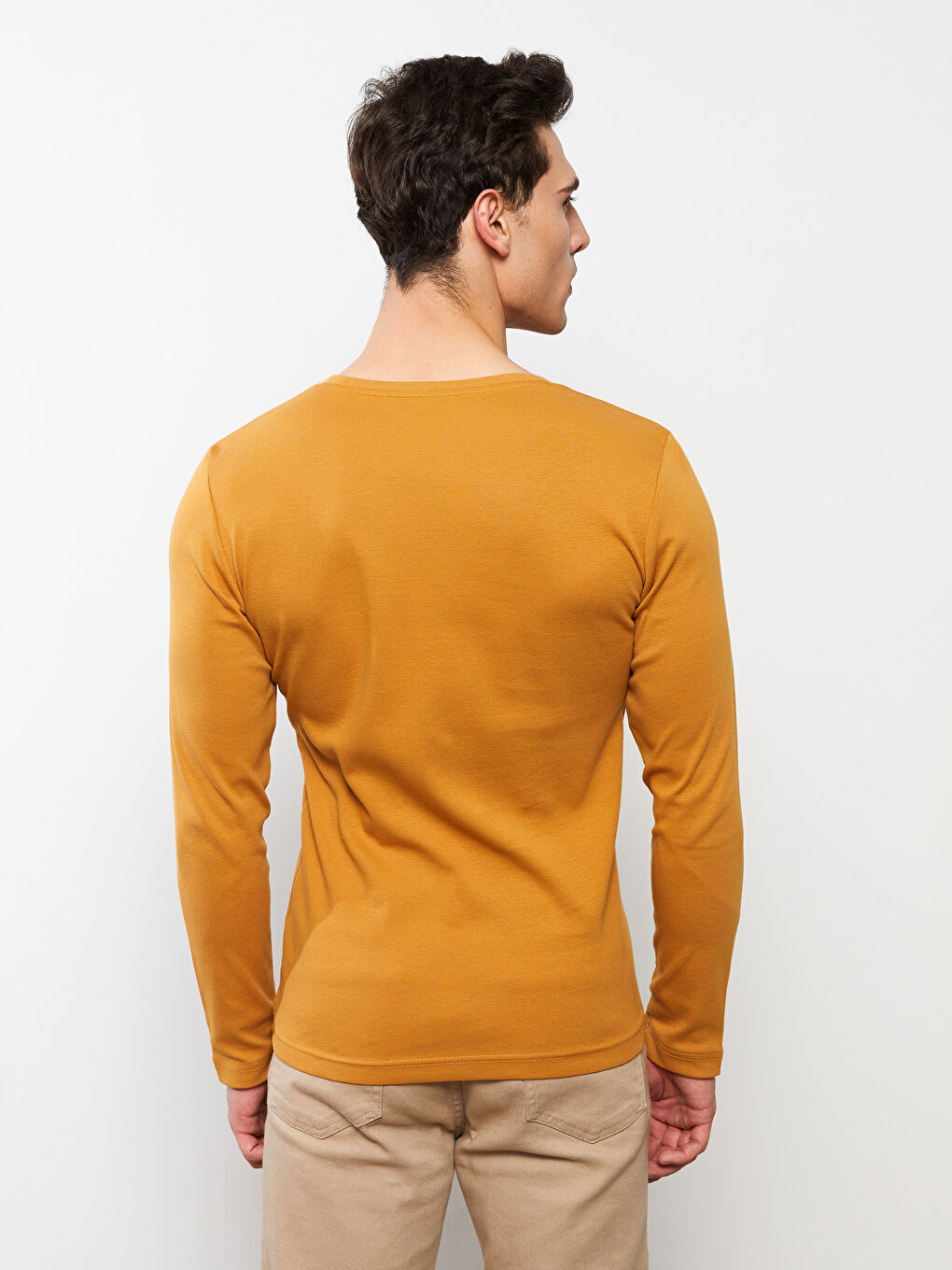 Rundhalsausschnitt Langarm Basic Herren T-Shirt-4