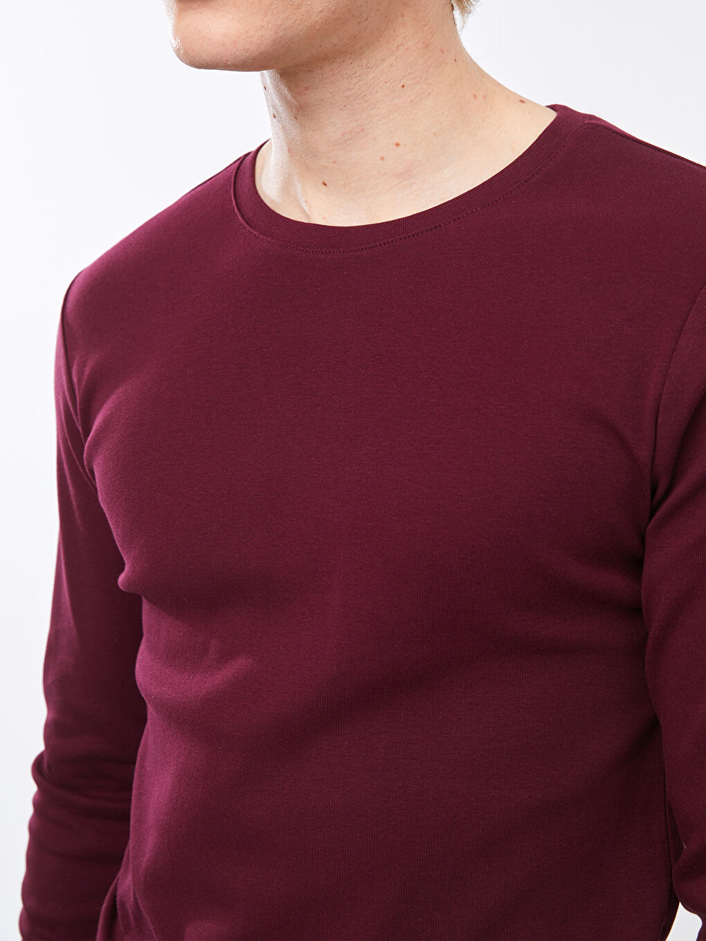 Bordo Bisiklet Yaka Uzun Kollu Basic Erkek Tişört-3