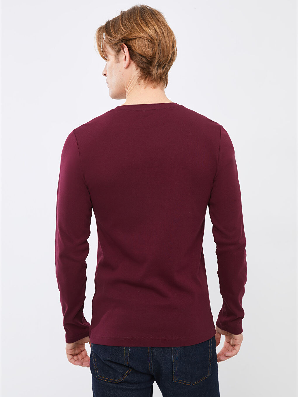Bordo Bisiklet Yaka Uzun Kollu Basic Erkek Tişört-4