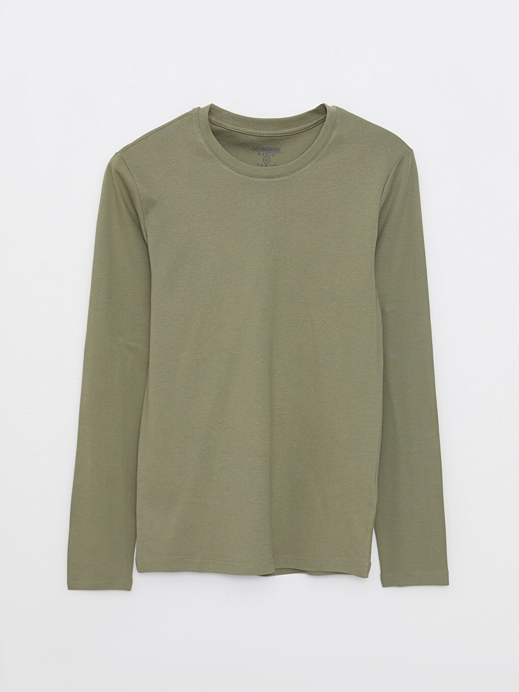 Haki Bisiklet Yaka Uzun Kollu Basic Erkek Tişört-5