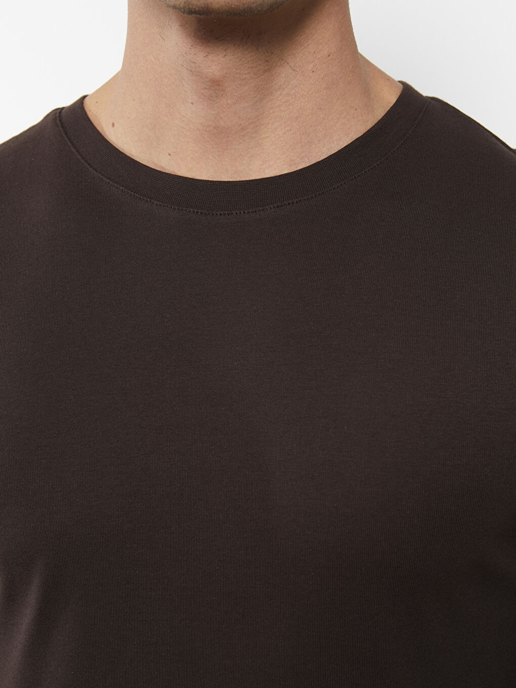 Kahverengi Bisiklet Yaka Uzun Kollu Basic Erkek Tişört-3