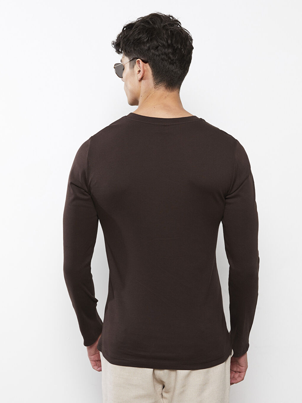 Kahverengi Bisiklet Yaka Uzun Kollu Basic Erkek Tişört-4