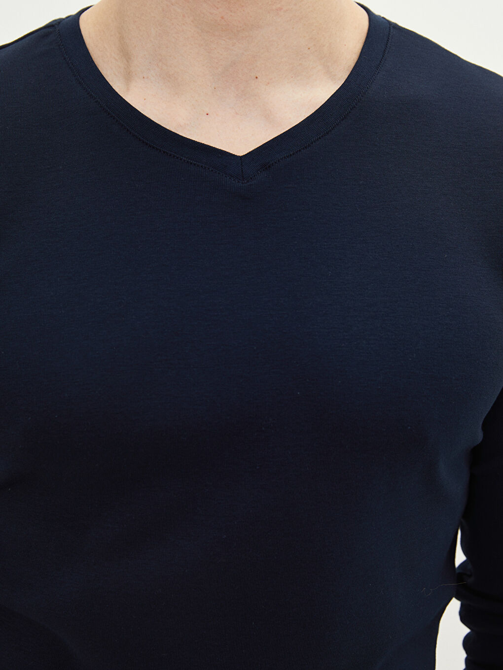 T-shirt pour Hommes à Manches Longues en Jersey avec Encolure en V-3