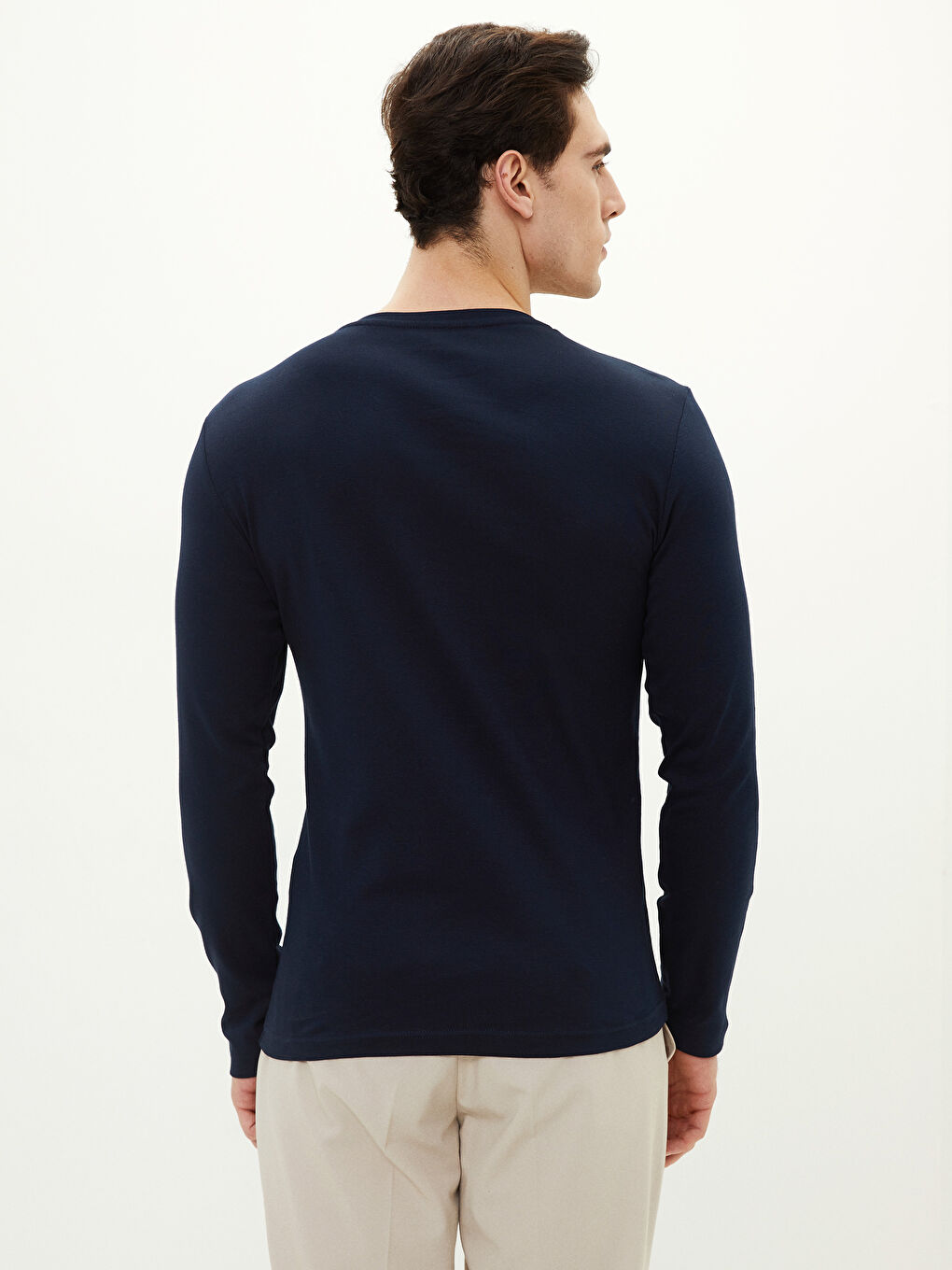 T-shirt pour Hommes à Manches Longues en Jersey avec Encolure en V-4