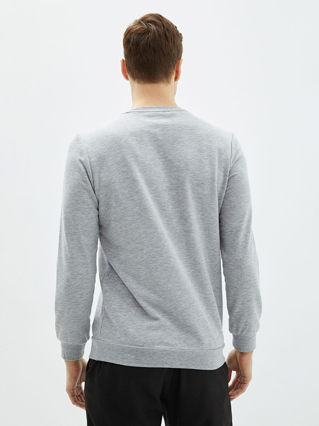 Gri Bisiklet Yaka Uzun Kollu Erkek Sweatshirt-4