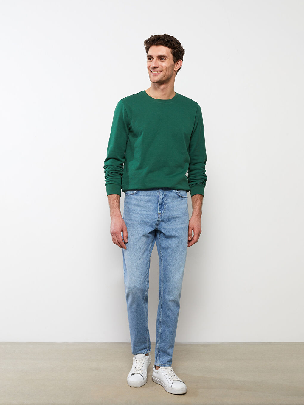 Yeşil Bisiklet Yaka Uzun Kollu Erkek Sweatshirt-1