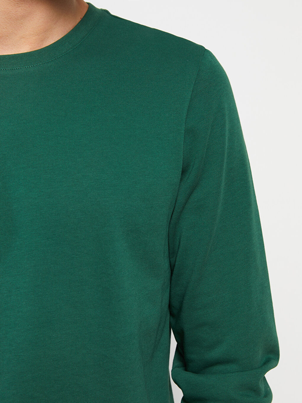 Yeşil Bisiklet Yaka Uzun Kollu Erkek Sweatshirt-3