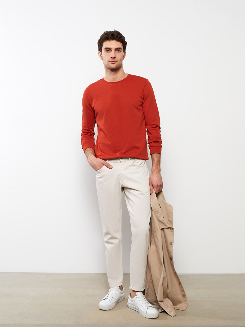 Turuncu Bisiklet Yaka Uzun Kollu Erkek Sweatshirt